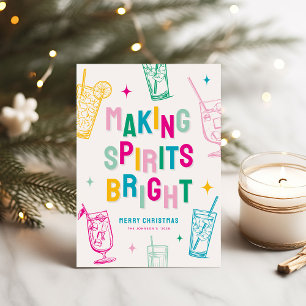 Lustige farbenfrohe 'Making Spirits Bright' Weihna Feiertagskarte