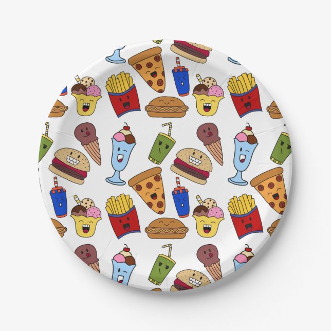 Lustige Fast-Food-Papierteller Pappteller (Vorderseite)