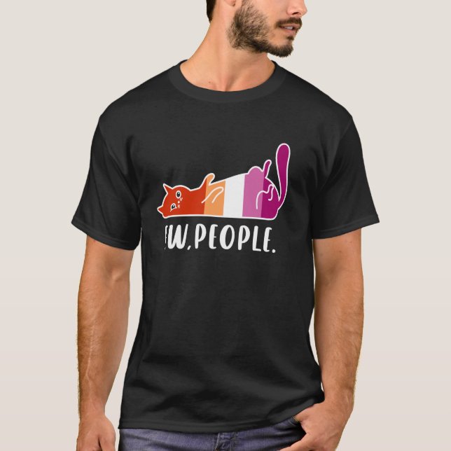 Lustige faule Katze Ew Leute mit lesbischen Pride- T-Shirt (Vorderseite)