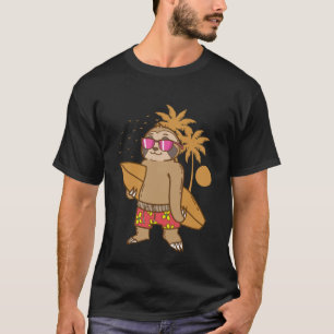 Lustige Faultier am Strand mit Surfbrett faul T-Shirt