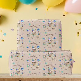 Lustige Faultier-Geburtstagsfeier Blaues Thema Kin Geschenkpapier