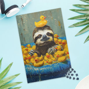 Lustige Faultier-Gummiente Pool-Puzzle Puzzle