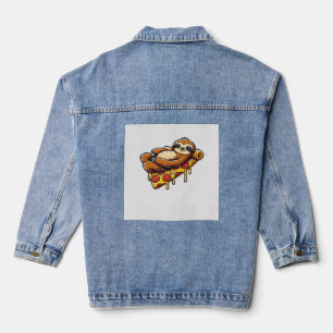 Lustige Faultier-Pizza essend, Kawaii-Tierliebhabe Jeansjacke
