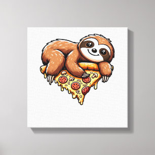 Lustige Faultier-Pizza essend, Kawaii-Tierliebhabe Leinwanddruck