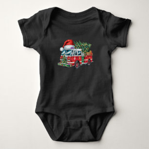 Lustige Feuerwehr Santa Hut Weihnachtsbaumlichter Baby Strampler