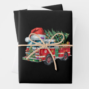 Lustige Feuerwehr Santa Hut Weihnachtsbaumlichter  Geschenkpapier Set