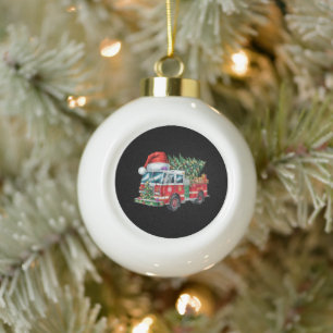Lustige Feuerwehr Santa Hut Weihnachtsbaumlichter Keramik Kugel-Ornament