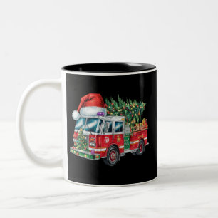 Lustige Feuerwehrmann Santa Hut Weihnachtsbaumlich Zweifarbige Tasse