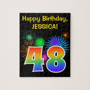 Lustige Feuerwerk + Regenbogenmuster "48" Geburtst Puzzle