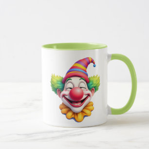 Lustige Figur, rote Nase, Witze, Grimassen. Tasse