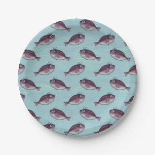 Lustige Fische mit extravagantem Eyelashes-Muster Pappteller
