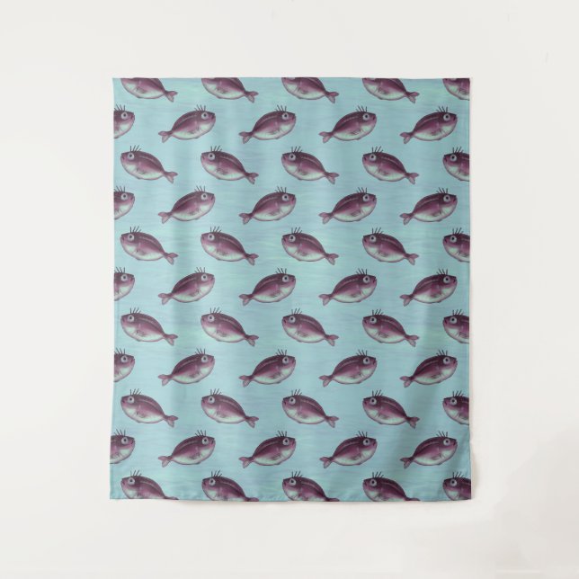 Lustige Fische mit extravagantem Eyelashes-Muster Wandteppich (Vorderseite)