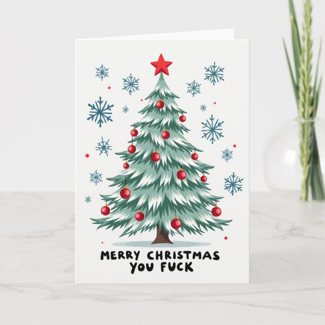Lustige Fluchende Weihnachtsbaumkarte Karte (Vorderseite)