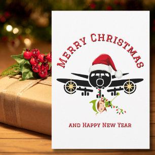Lustige Flugzeug Santa Mütze & Elf Custom Weihnach Feiertagskarte