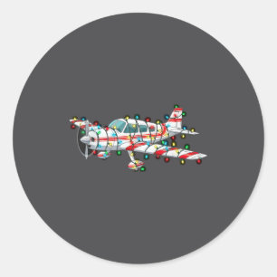 Lustige Flugzeug-Weihnachtsgrafik-Lichter-Liebhabe Runder Aufkleber