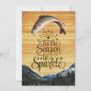 Lustige Forellen Jahreszeitgrüße auf Holzmaserung Feiertagskarte