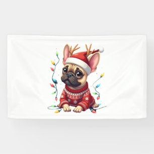 Lustige Französische Bulldogge Weihnachtslicht San Banner