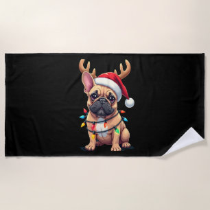 Lustige Französische Bulldogge Weihnachtslicht San Strandtuch