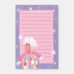 Lustige Frau mit Disco-Kugel Rosa Lila Mädchenhaft Post-it Klebezettel