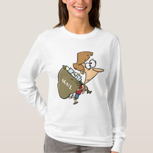 Lustige Frau schleppt schweren Postbeutel T-Shirt