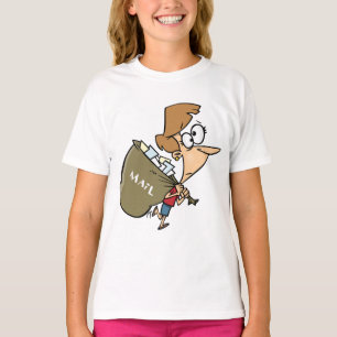 Lustige Frau schleppt schweren Postbeutel T-Shirt