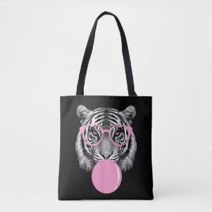 Lustige Frauen-Tigerbrille & Rosa Bubble Gum Anim