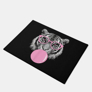 Lustige Frauen-Tigerbrille & Rosa Bubble Gum Anim Fußmatte