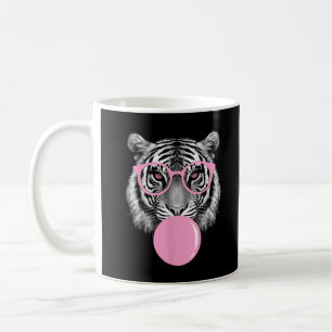 Lustige Frauen-Tigerbrille & rosa Bubble Gum Anim Kaffeetasse