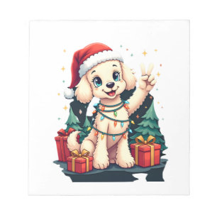Lustige Friedenshand Pudel Weihnachtsbeleuchtung D Notizblock