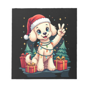 Lustige Friedenshand Pudel Weihnachtslichter Damen Notizblock