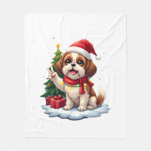 Lustige Friedenshand Shih Tzu Weihnachtslichter Da Fleecedecke