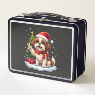 Lustige Friedenshand Shih Tzu Weihnachtslichter Da Metall Brotdose