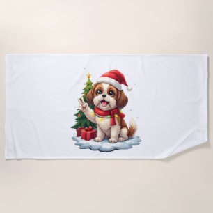 Lustige Friedenshand Shih Tzu Weihnachtslichter Da Strandtuch