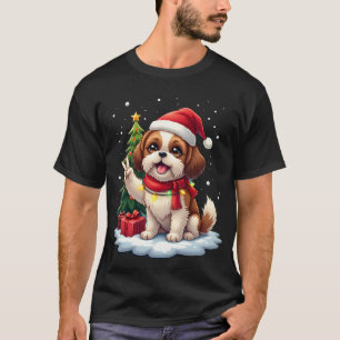 Lustige Friedenshand Shih Tzu Weihnachtslichter Da T-Shirt