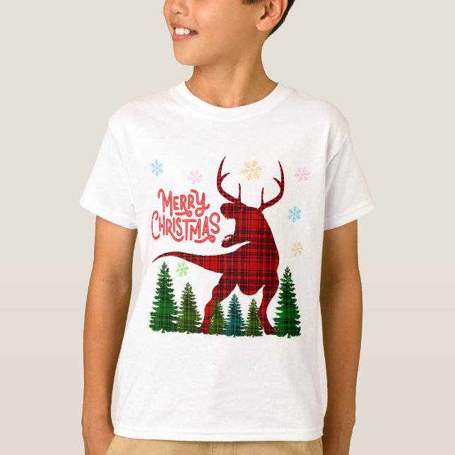 lustige fröhliche Weihnachten Dinosaurier Hirsch K T-Shirt (Vorderseite)
