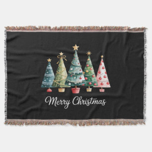Lustige Fröhliche Weihnachtsbäume Bogen Santa Fami Decke