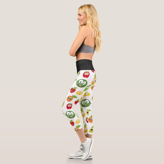Lustige Fruchtgummis mit Gesichter-Muster Capri Leggings (Links)