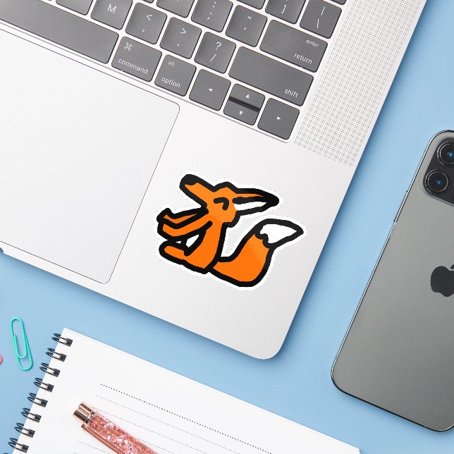 Lustige Fuchszeichnung Aufkleber (Laptop mit iPhone)
