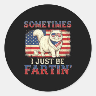Lustige furzende Katze amerikanische Flagge Retro Runder Aufkleber