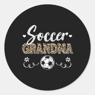 Lustige Fußball-Oma Leopard-Muster Oma Fußballerin Runder Aufkleber