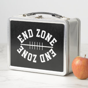 Lustige fußballförmige END ZONE Schrift auf fettem Metall Brotdose