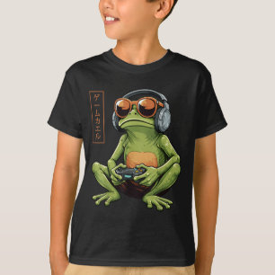 Lustige Gamer-Frosch-Kunst japanischer Vintage-Jun T-Shirt