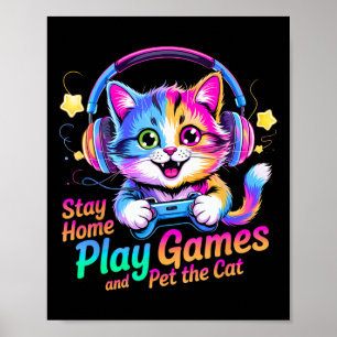 Lustige Gamer-Katze bleibt zu Hause1 Poster
