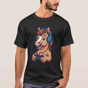 Lustige Gamer Pferd Videospiele Jungen Teen Gaming T-Shirt