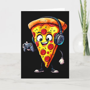 Lustige Gamer-Pizza-Essen-Videospiel-Männer-Jungen Karte