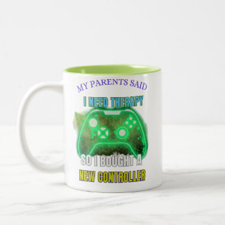 Lustige Gamer-Therapie-Zitat-Controller-Kaffeetass Zweifarbige Tasse