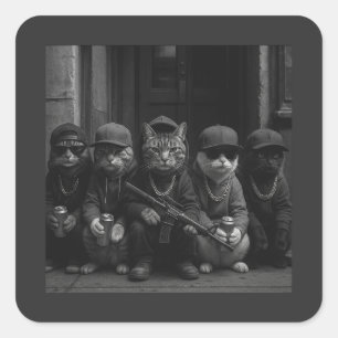 Lustige Gangster-Katzen-Straßendesign Quadratischer Aufkleber