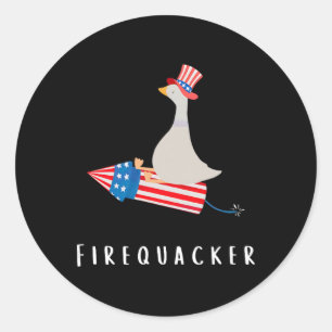 Lustige Gans Fourth Of July Feuerknaller Unabhängi Runder Aufkleber