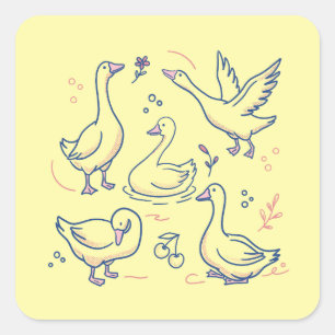 Lustige Gans-Muster Quadratischer Aufkleber