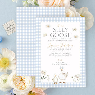 Lustige Gans Whimsical Blau Gingham Babyparty Einladung